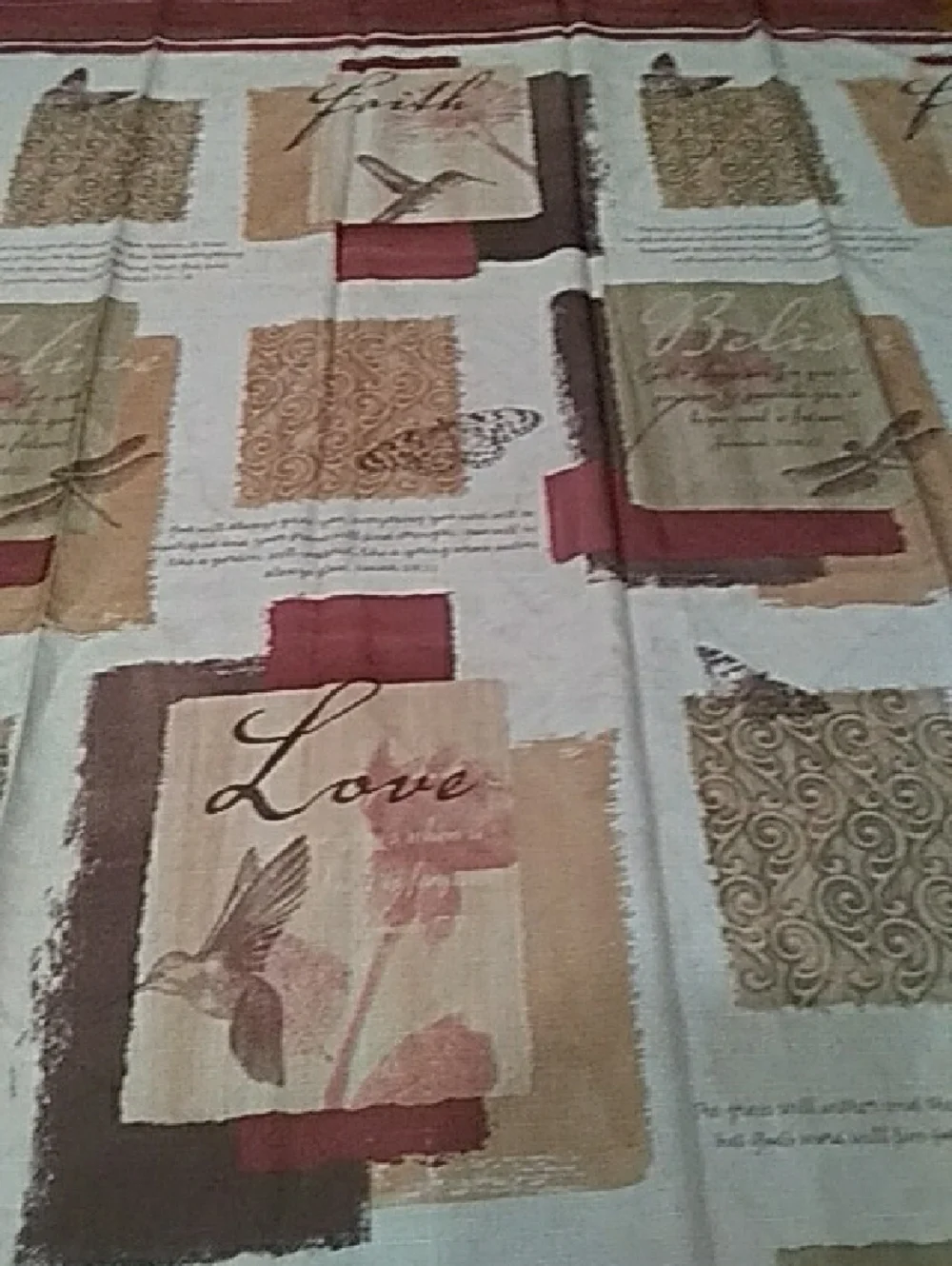 Decorative Love Print Shower Curtain Panel in Cream, Beige & Burgundy
